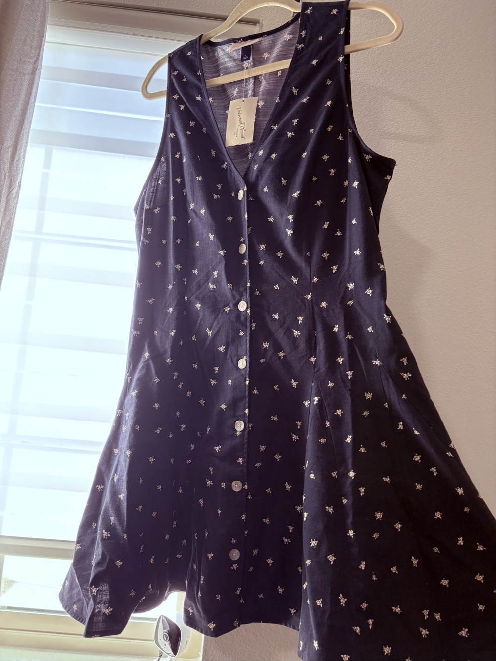 Universal Thread Navy Mini Dress with Cream Floral Print